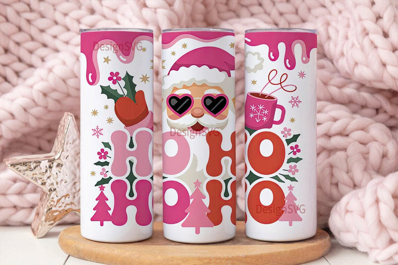 Pink Kawaii Santa 20oz Tumbler Wrap Sublimation DesignSVG 