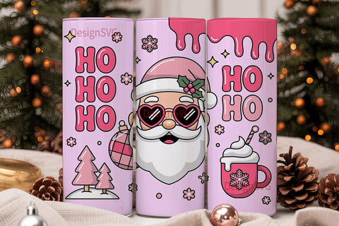 Pink Kawaii Santa 20oz Tumbler Wrap Sublimation DesignSVG 