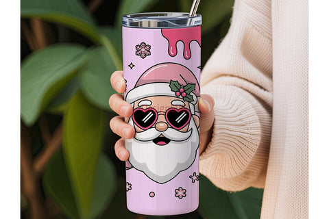 Pink Kawaii Santa 20oz Tumbler Wrap Sublimation DesignSVG 