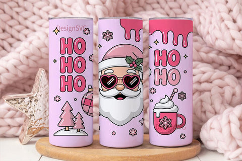 Pink Kawaii Santa 20oz Tumbler Wrap Sublimation DesignSVG 
