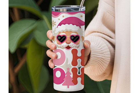 Pink Kawaii Santa 20oz Tumbler Wrap Sublimation DesignSVG 