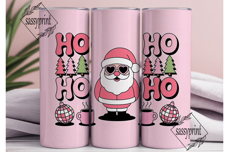 Pink Kawaii Santa 20oz Tumbler Wrap Sublimation sassyprint 