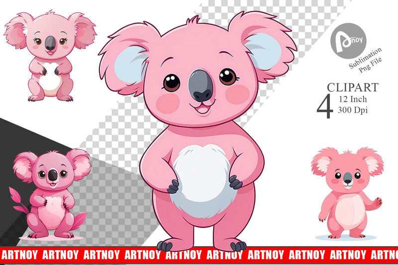 Pink Koala Valentine Clipart Sublimation artnoy 