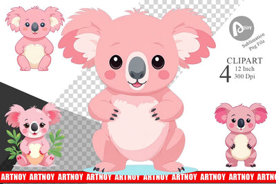 Pink Koala Valentine Clipart Sublimation artnoy 