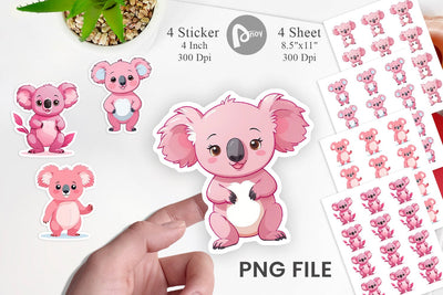 Pink Koala Valentine Sticker Sublimation artnoy 