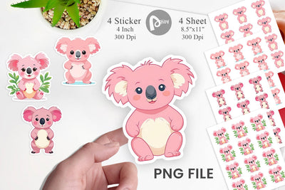 Pink Koala Valentine Sticker Sublimation artnoy 