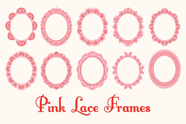 Pink Lace Oval Frames PNG Card Template Sublimation Rin Green 