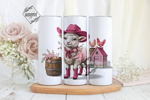 Pink Lamb & Chickens 20oz Tumbler Wrap Sublimation sassyprint 