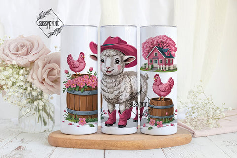 Pink Lamb & Chickens 20oz Tumbler Wrap Sublimation sassyprint 