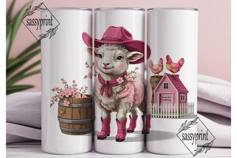 Pink Lamb & Chickens 20oz Tumbler Wrap Sublimation sassyprint 