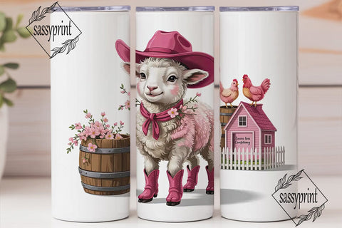 Pink Lamb & Chickens 20oz Tumbler Wrap Sublimation sassyprint 