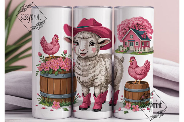 Pink Lamb & Chickens 20oz Tumbler Wrap Sublimation sassyprint 