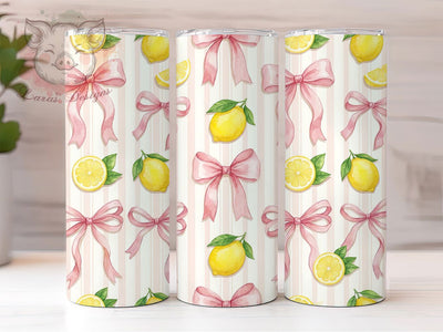 Pink Lemon Bows 20oz Tumbler, Pink Lemon, Bow Design, Cute Fruit, Whimsical Charm, Playful Style, 20oz Wrap, Sublimation Tumbler Sublimation Lara' s Designs 