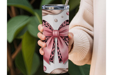 Pink Leopard Bow 20oz Tumbler Wrap Sublimation DesignSVG 