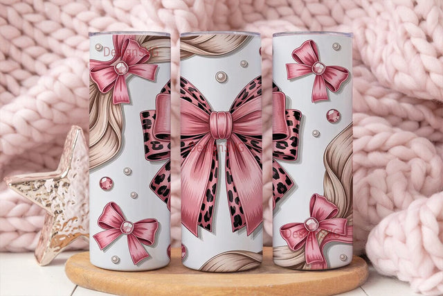 Pink Leopard Bow 20oz Tumbler Wrap Sublimation DesignSVG 