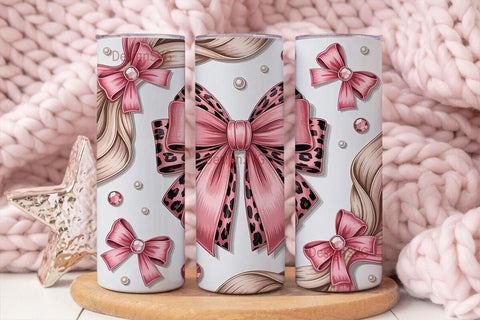 Pink Leopard Bow 20oz Tumbler Wrap Sublimation DesignSVG 