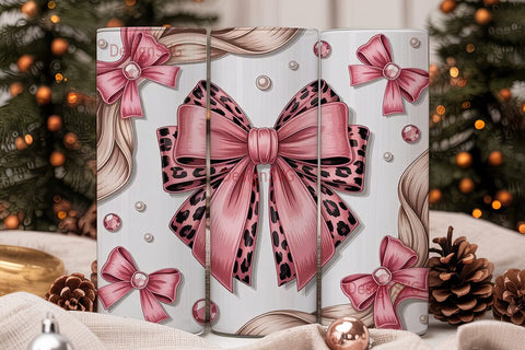 Pink Leopard Bow 20oz Tumbler Wrap Sublimation DesignSVG 