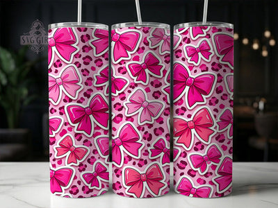 Pink Leopard Bows 20oz Tumbler, Pink leopard bows, Leopard tumbler wrap, 20oz skinny tumbler, Bow print design, Sublimation tumbler wrap, Coquette leopard design, Pink bow pattern Sublimation SvggirlplusArt 