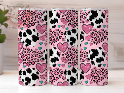 Pink Leopard Cowhide Heart 20oz Tumbler, Pink Leopard, Cowhide Heart, Leopard Tumbler, 20oz Tumbler, Cowhide Tumbler, Heart Tumbler, Tumbler Wrap Sublimation Lara' s Designs 