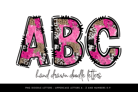 Pink Leopard Cowprint Alpha PNG, Grunge Glam Doodle Letters Sublimation BijouBay 