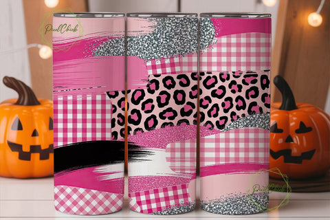 Pink Leopard Gingham Glitter Tumbler Sublimation PixelChick 