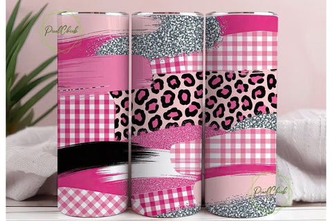 Pink Leopard Gingham Glitter Tumbler Sublimation PixelChick 