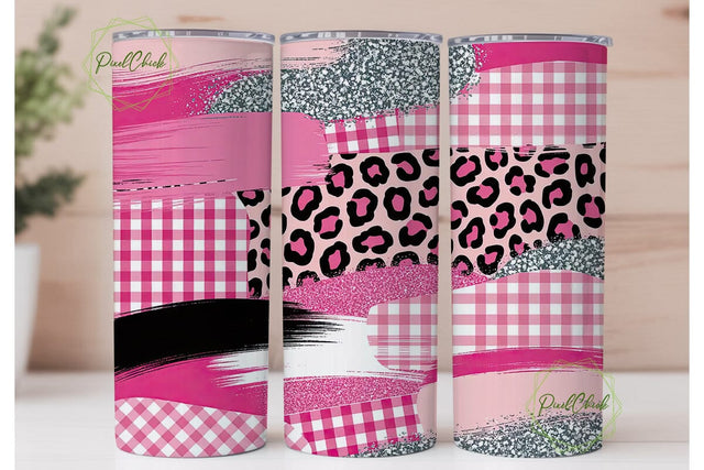 Pink Leopard Gingham Glitter Tumbler Sublimation PixelChick 