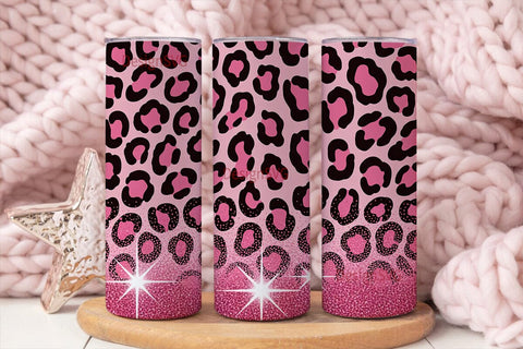 Pink Leopard Glitter 20oz Tumbler Wrap Sublimation DesignSVG 