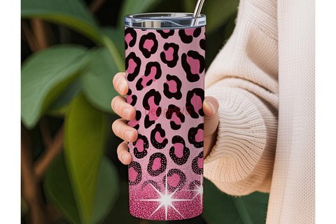 Pink Leopard Glitter 20oz Tumbler Wrap Sublimation DesignSVG 