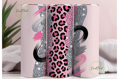 Pink Leopard Glitter Tumbler Wrap Sublimation PixelChick 