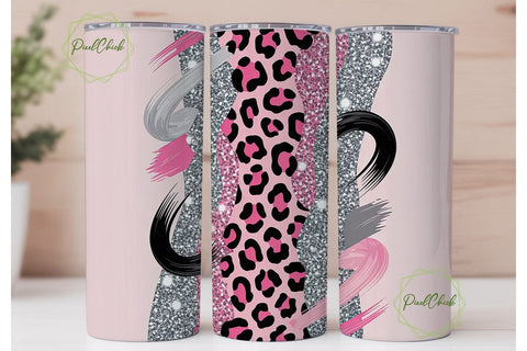 Pink Leopard Glitter Tumbler Wrap Sublimation PixelChick 