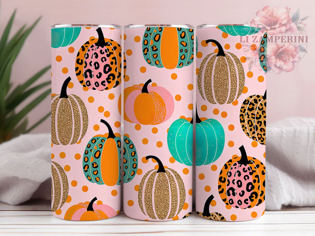 Pink Leopard Gold Pumpkin Fall Tumbler, Leopard Print Fall 20Oz Sublimation, Gold Pumpkin Coffee Cup, Chic Autumn Drinkware Design, Glam Harvest Mug Wrap, Trendy Fall Cup, Fashion Pumpkin Tumbler Sublimation Li Zamperini 