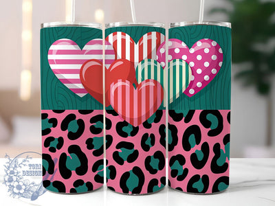 Pink Leopard Heart Tumbler, Leopard Print, Valentine Theme, Romantic Pattern, Bold Chic Style, Cute Festive Wrap, 20Oz Tumbler, Sublimation Sublimation ToriDesigns 