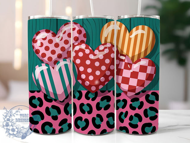 Pink Leopard Heart Tumbler, Leopard Print, Valentine Theme, Romantic Pattern, Bold Chic Style, Cute Festive Wrap, 20Oz Tumbler, Sublimation Sublimation ToriDesigns 