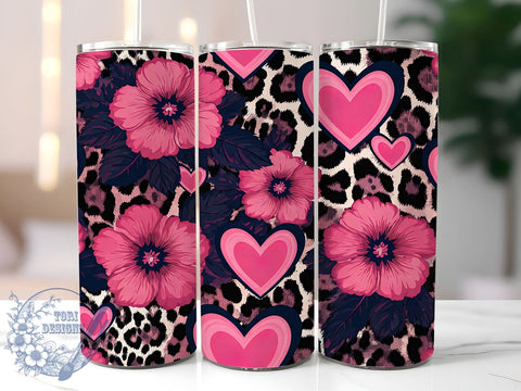 Pink Leopard Hearts 20oz Tumbler, Valentine's Day Cup, Heart Print Tumbler, 20oz Sublimation Wrap, Girly Valentine Gift, Animal Print Drinkware, Cute Heart Design Sublimation ToriDesigns 