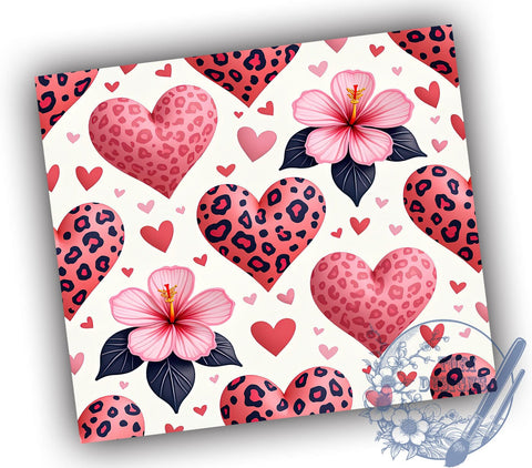 Pink Leopard Hearts 20oz Tumbler, Valentine's Day Cup, Heart Print Tumbler, 20oz Sublimation Wrap, Girly Valentine Gift, Animal Print Drinkware, Cute Heart Design Sublimation ToriDesigns 