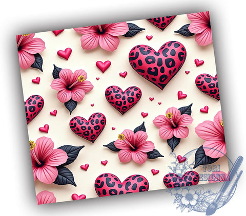 Pink Leopard Hearts 20oz Tumbler, Valentine's Day Cup, Heart Print Tumbler, 20oz Sublimation Wrap, Girly Valentine Gift, Animal Print Drinkware, Cute Heart Design Sublimation ToriDesigns 