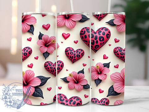 Pink Leopard Hearts 20oz Tumbler, Valentine's Day Cup, Heart Print Tumbler, 20oz Sublimation Wrap, Girly Valentine Gift, Animal Print Drinkware, Cute Heart Design Sublimation ToriDesigns 