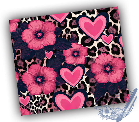 Pink Leopard Hearts 20oz Tumbler, Valentine's Day Cup, Heart Print Tumbler, 20oz Sublimation Wrap, Girly Valentine Gift, Animal Print Drinkware, Cute Heart Design Sublimation ToriDesigns 