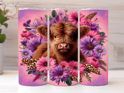 Pink Leopard Highland Cow 20oz Tumbler Png, Straight & Tapered Tumbler Png, Highland Cow Tumbler Png, Digital Download PNG Sublimation Lara' s Designs 