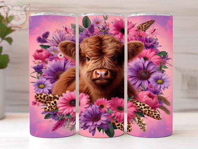 Pink Leopard Highland Cow 20oz Tumbler Png, Straight & Tapered Tumbler Png, Highland Cow Tumbler Png, Digital Download PNG Sublimation Lara' s Designs 