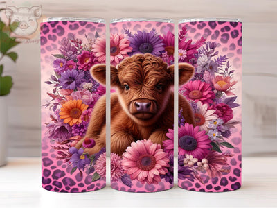 Pink Leopard Highland Cow 20oz Tumbler Png, Straight & Tapered Tumbler Png, Highland Cow Tumbler Png, Digital Download PNG Sublimation Lara' s Designs 
