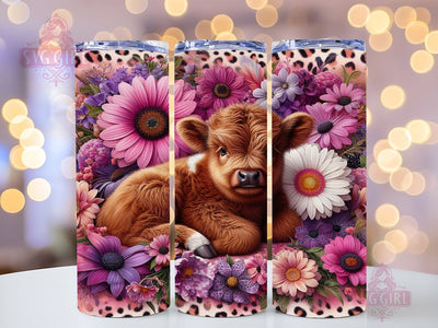Pink Leopard Highland Cow 20oz Tumbler Wrap Sublimation Design, Straight Tapered Tumbler Wrap, Highland Cow Tumbler Png, Instant Digital Download Sublimation SvggirlplusArt 