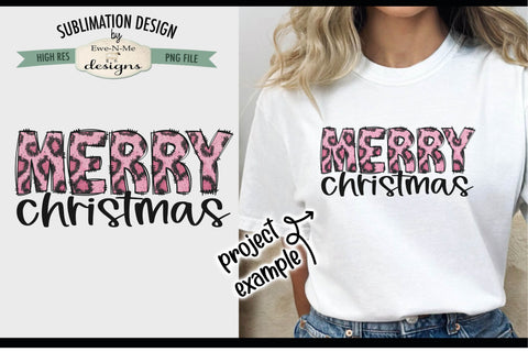 Pink Leopard Merry Christmas | PNG Design for Sublimation or DTF Sublimation Ewe-N-Me Designs 
