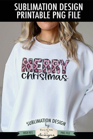 Pink Leopard Merry Christmas | PNG Design for Sublimation or DTF Sublimation Ewe-N-Me Designs 