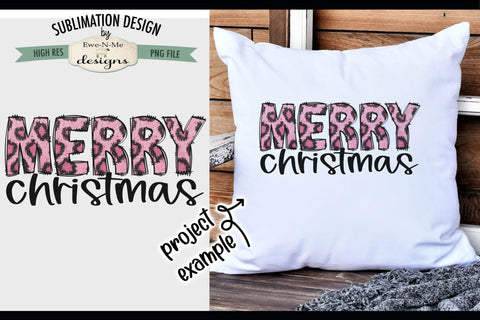 Pink Leopard Merry Christmas | PNG Design for Sublimation or DTF Sublimation Ewe-N-Me Designs 