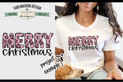 Pink Leopard Merry Christmas | PNG Design for Sublimation or DTF Sublimation Ewe-N-Me Designs 