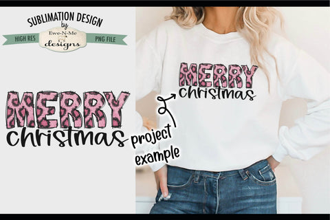 Pink Leopard Merry Christmas | PNG Design for Sublimation or DTF Sublimation Ewe-N-Me Designs 