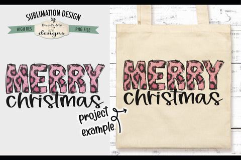 Pink Leopard Merry Christmas | PNG Design for Sublimation or DTF Sublimation Ewe-N-Me Designs 