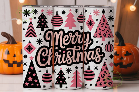Pink Leopard Merry Christmas Tumbler Sublimation PixelChick 